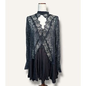 Free People Tell Tale lace dress High choker  Neck black sz M